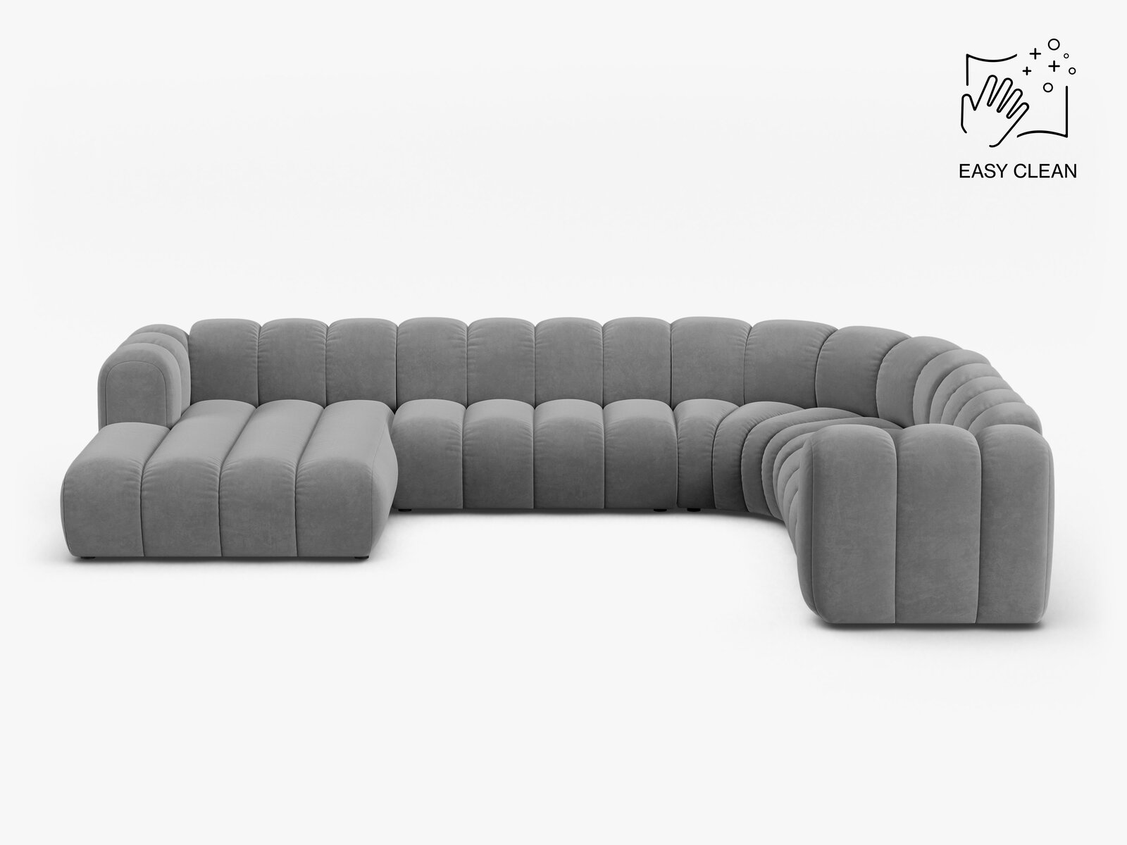 Micadoni Modulares Panorama Ecksofa Lupine 6-Sitzer Rechts Samt Venus Hellgrau