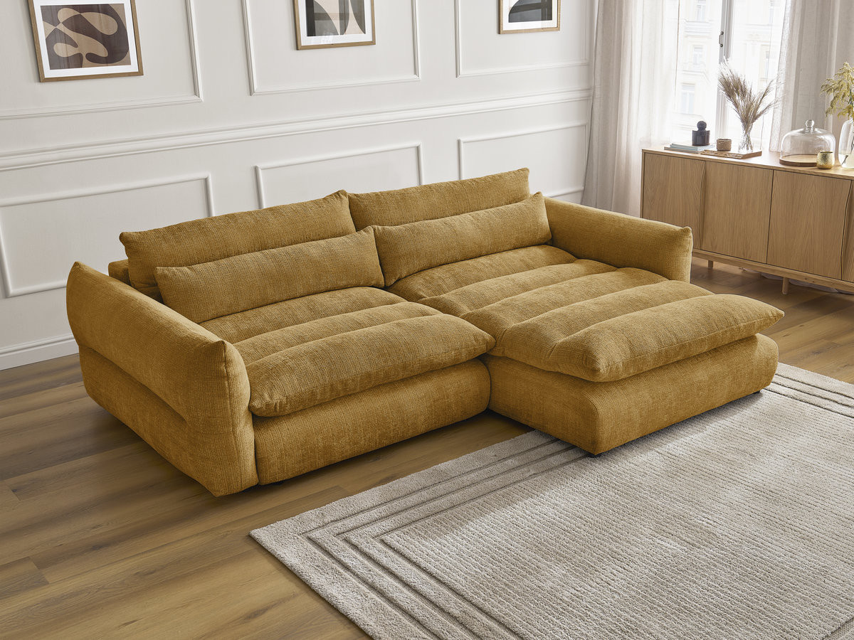 Bobochic Neil Ecksofa Strukturstoff Gelb Ecke rechts