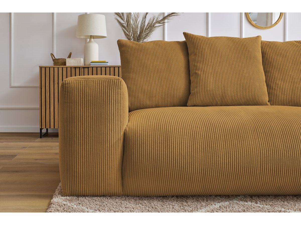 Bobochic Voltaire Ecksofa mit Pouf 268 × 214 cm Cordsamt Gelb Ecke rechts
