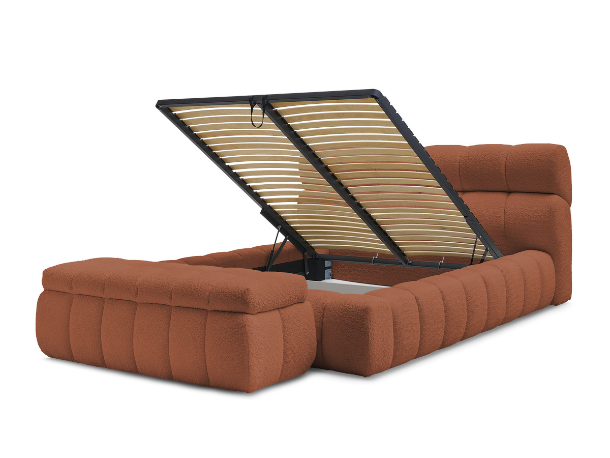 Bobochic Mont-blanc Polsterbett mit Bettkasten mit Bettbank Bouclé-Stoff Orange, Liegefläche 160 × 200 cm