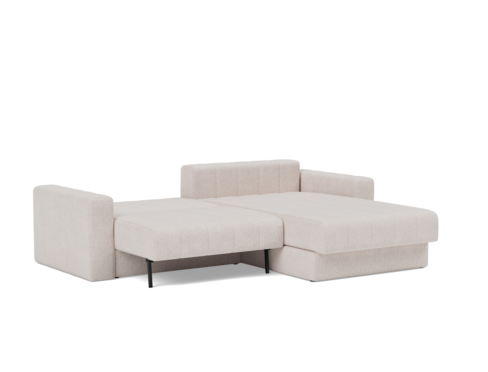 Schlafsofa Akello mit Chaiselongue und Armlehnen Strukturierter Stoff Weda 300-Weda-Sand