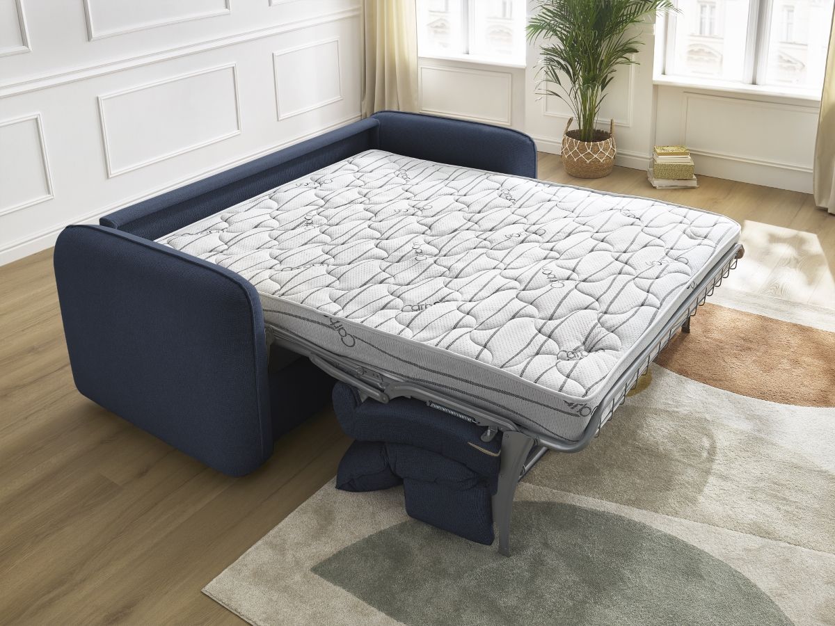 Bobochic Achille Schlafsofa 3-Sitzer Melange-Stoff Dunkelblau, Liegefläche 160 × 200 cm