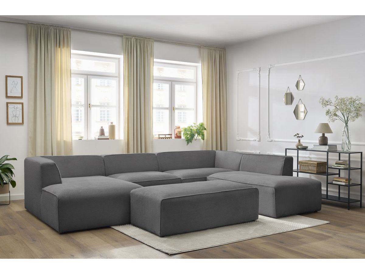 Bobochic Megeve Wohnlandschaft mit Pouf Cordsamt Dunkelgrau Ecke links