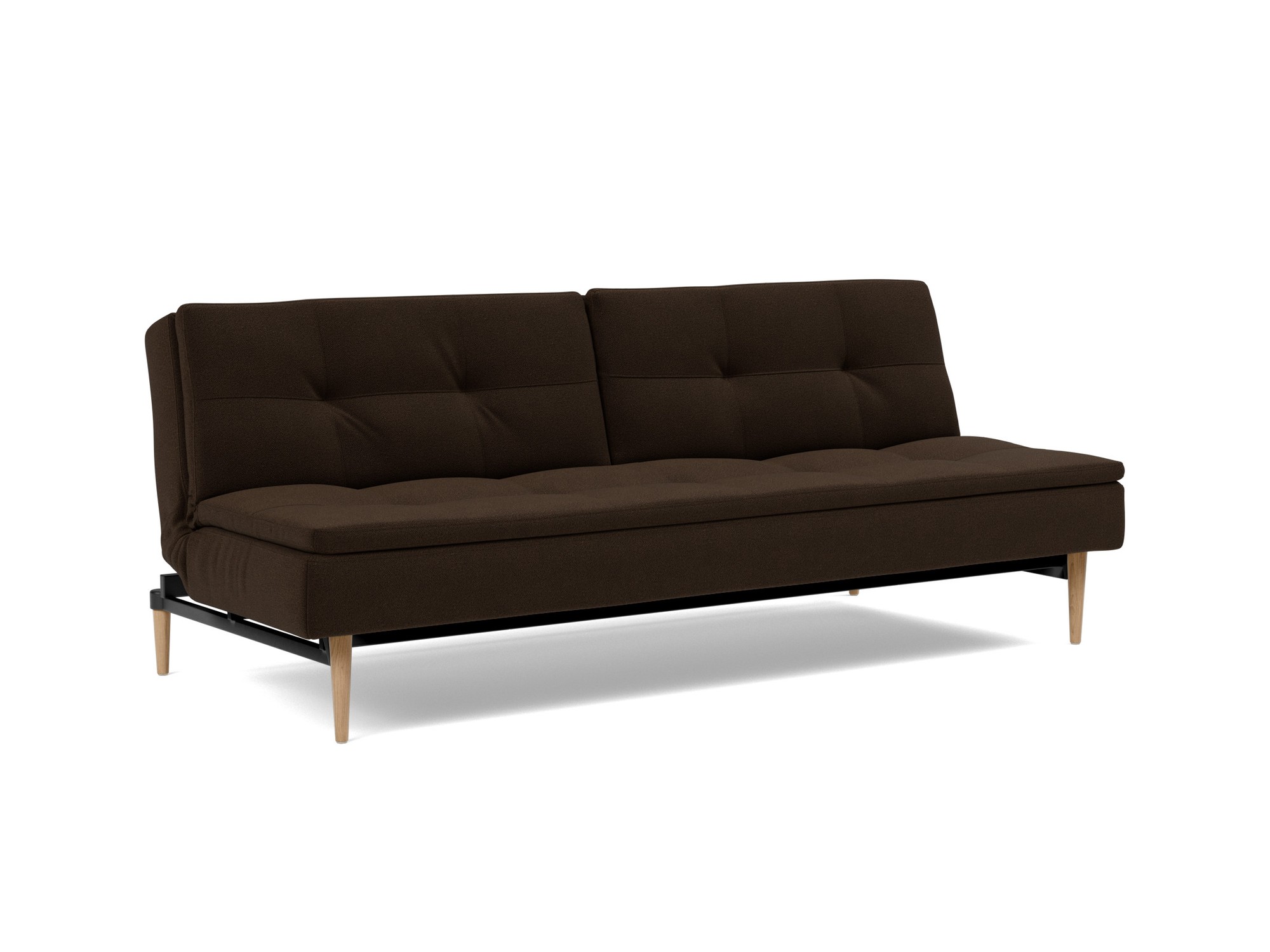 Schlafsofa Dublexo Strukturierter Stoff Taura 358-Chocco Beine Styletto Eiche hell