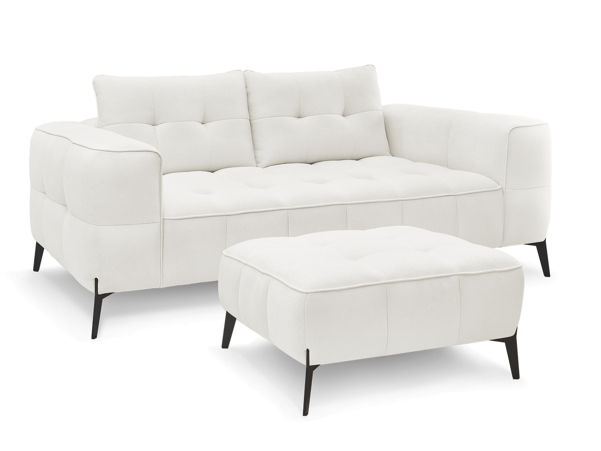 Bobochic Anis Sofa 2-Sitzer mit Pouf Strukturstoff Weiß