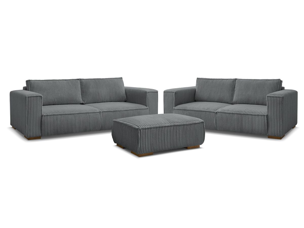 Bobochic Chelsea Sofa 6-Sitzer mit Pouf Breitcord weich Dunkelgrau