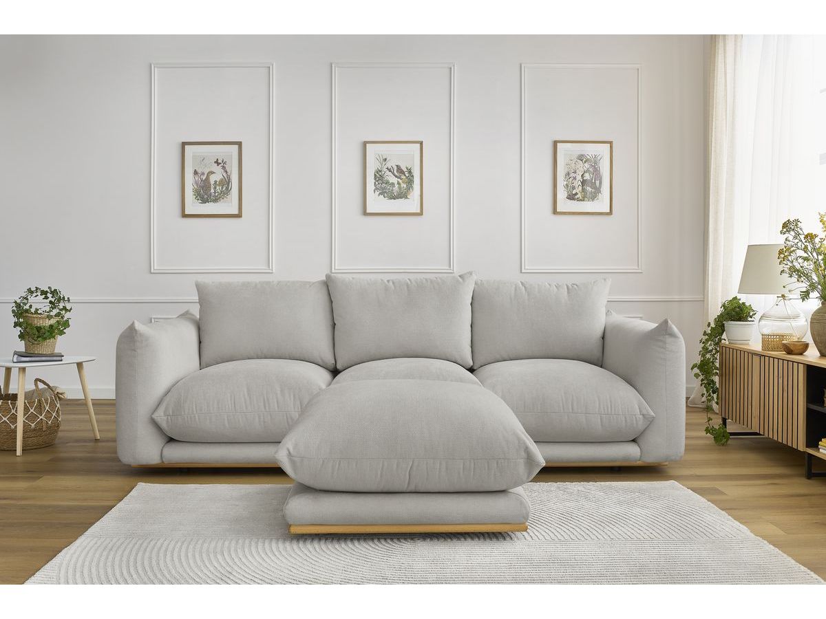Bobochic Ernest Sofa 4-Sitzer mit Pouf Stoff Hellgrau