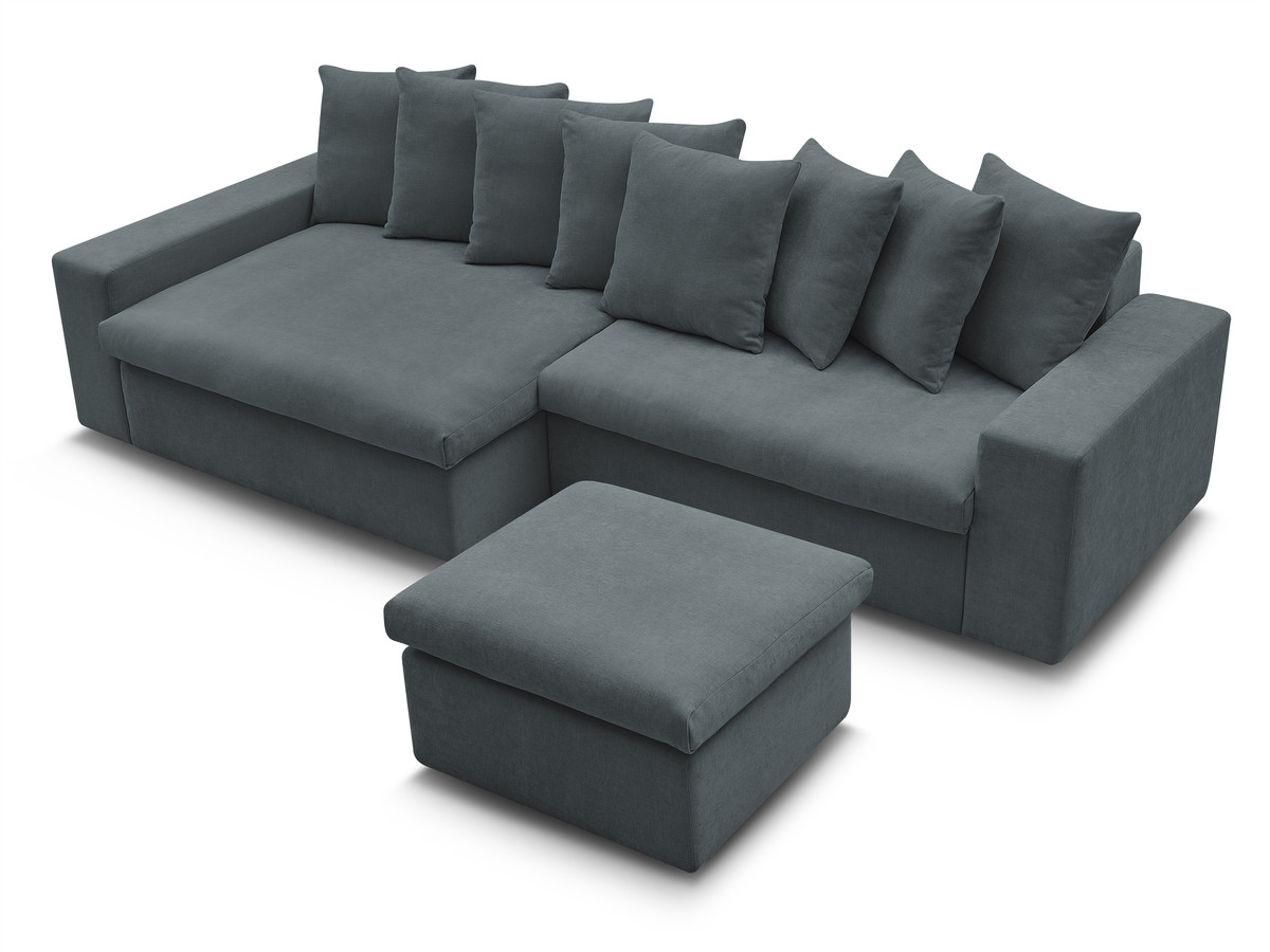 Bobochic Enore Ecksofa mit Pouf Stoff Blau Ecke links
