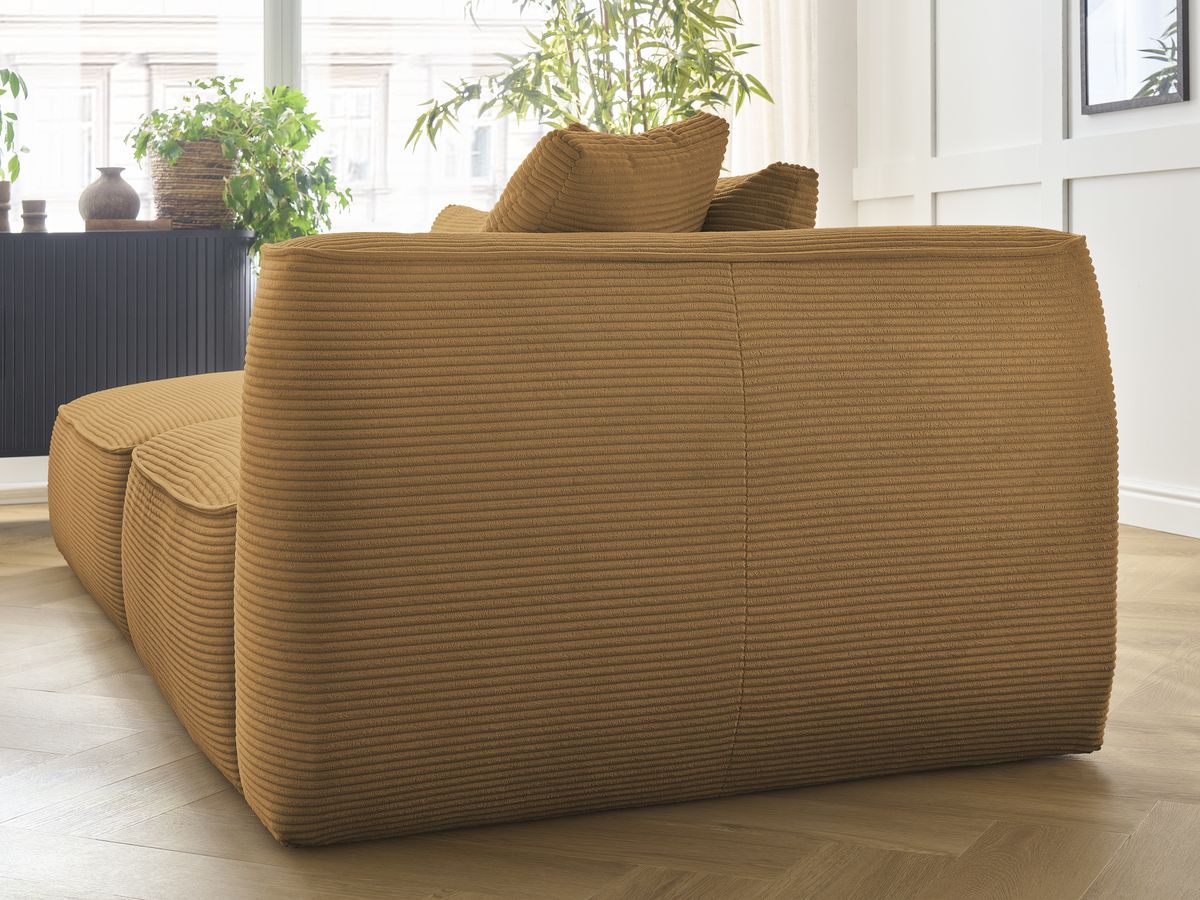 Bobochic Leopold Sofa 4-Sitzer mit Pouf Cordsamt Gelb Armlehne rechts