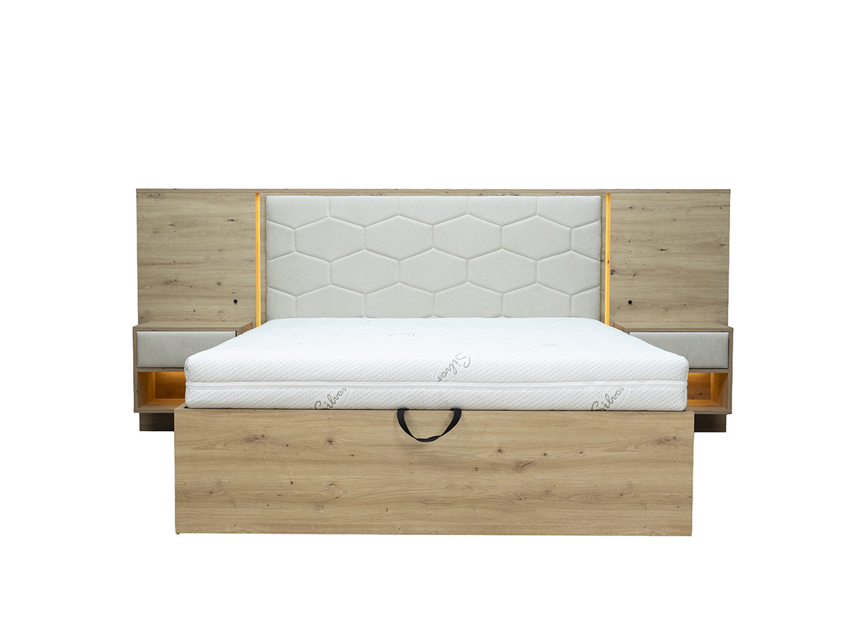Bobochic Palmeraie Polsterbett mit Bettkasten Strukturstoff Beige, Liegefläche 140 × 190 cm