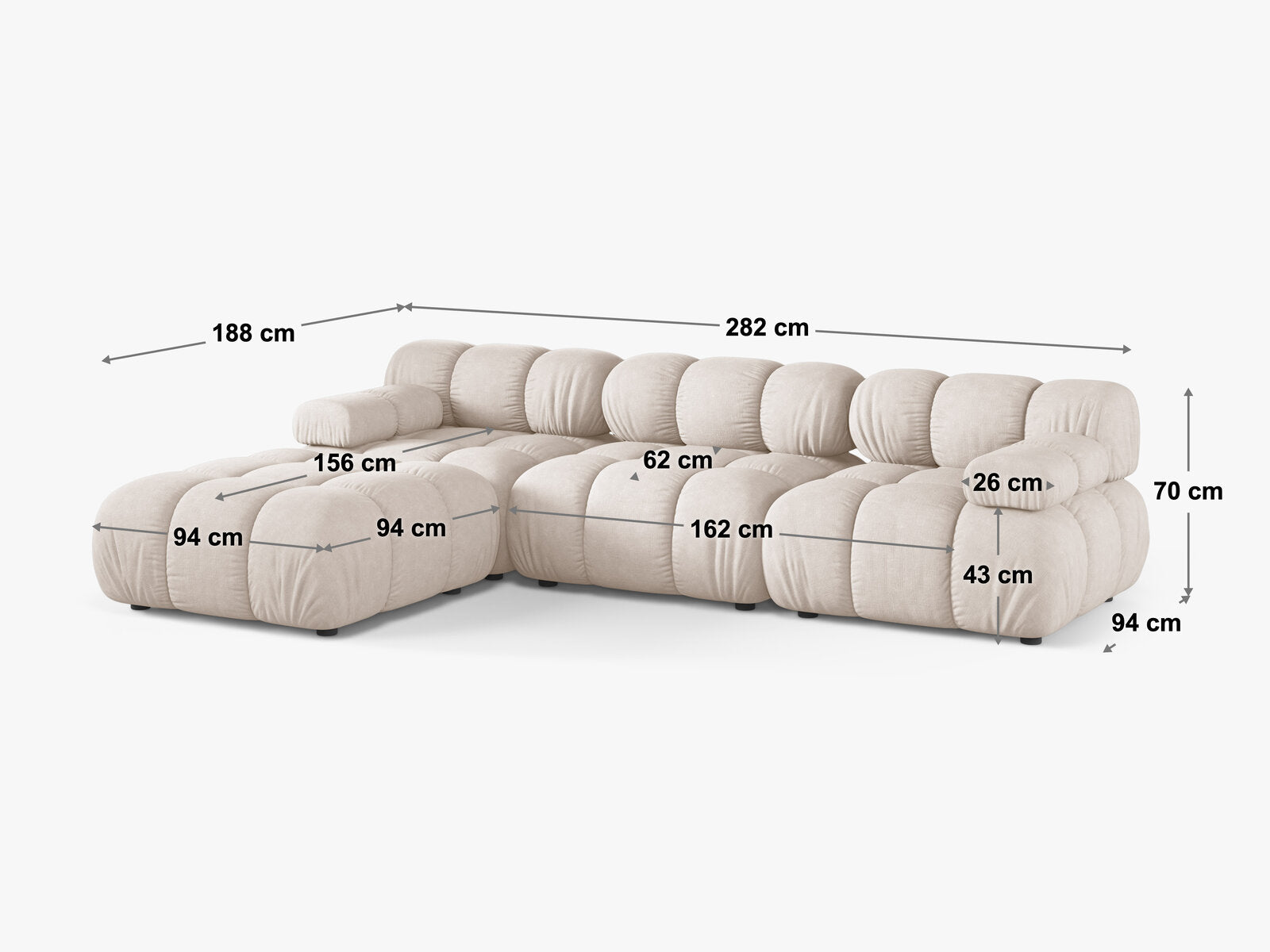 Micadoni Modulares Sofa Bellis 4-Sitzer mit flachem Modul 3D-Stoff Sonic Braun