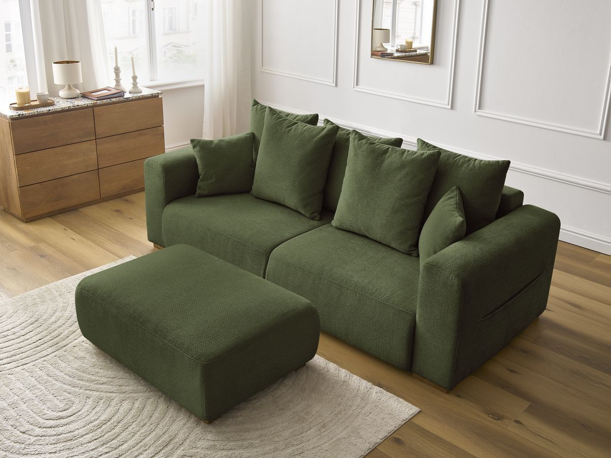 Bobochic Sidonie Sofa 4-Sitzer mit Pouf Melange-Stoff Grün