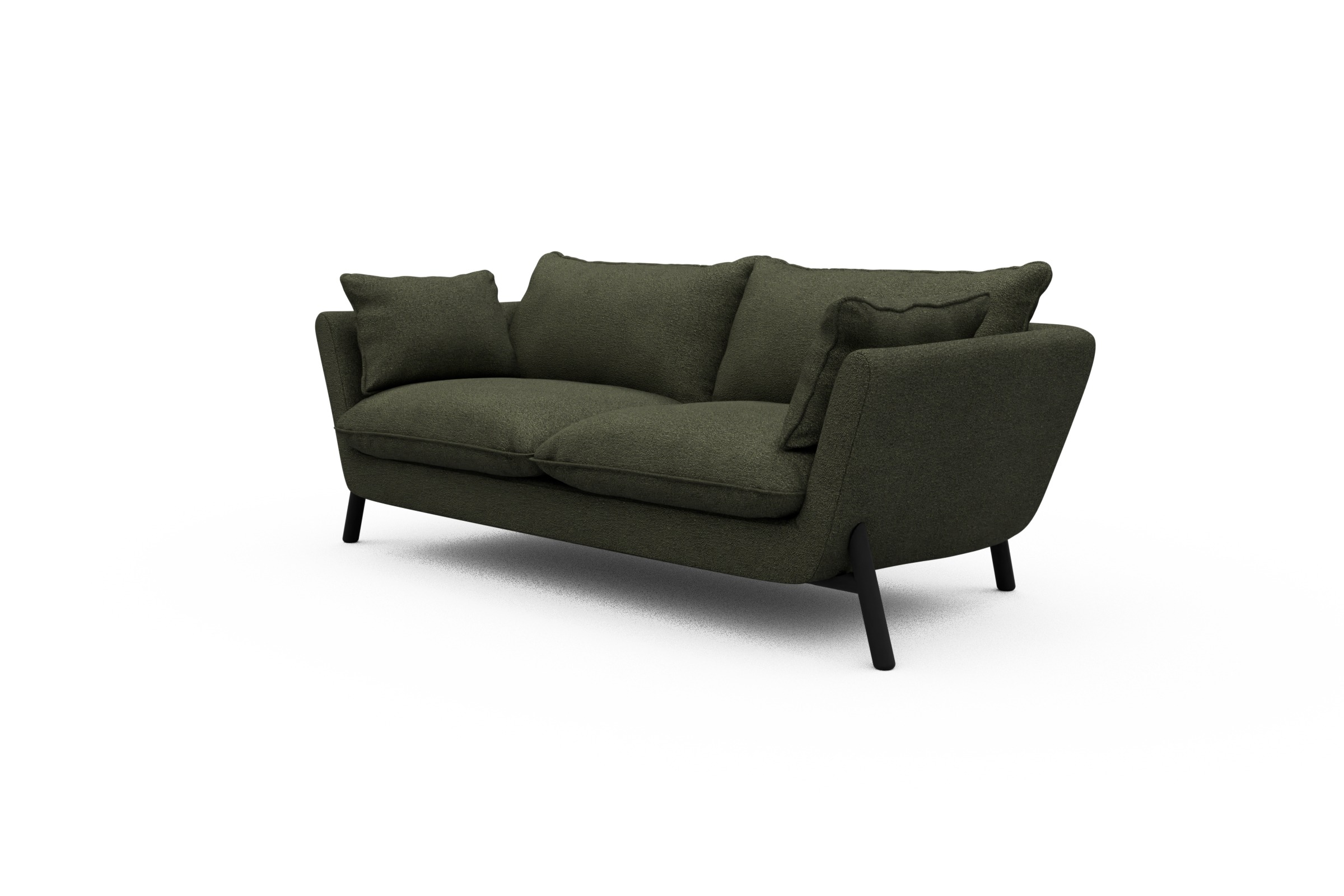 Sofa Emil PREMIUM 2-Sitzer Beinfarbe Eiche Schwarz Boucle-Forest-Green