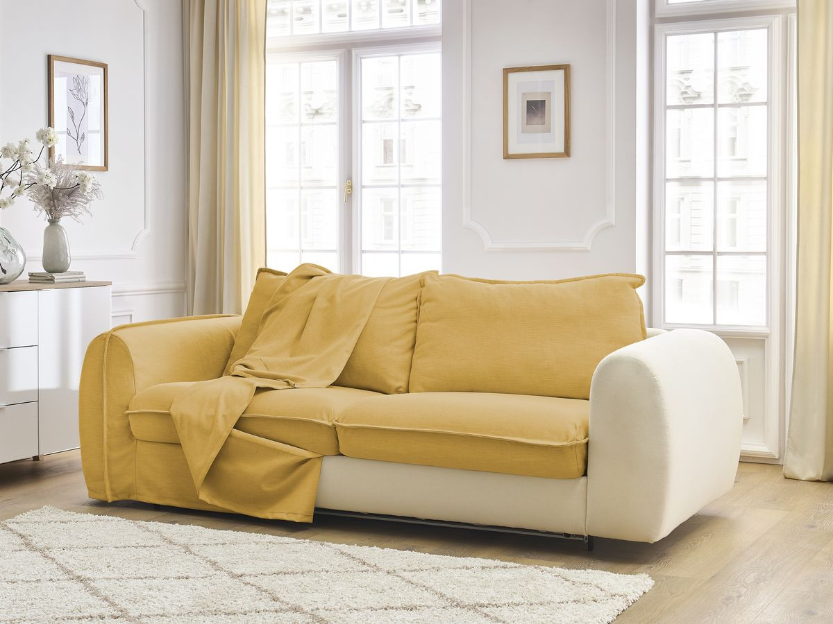 Bobochic Archimede Schlafsofa 3-Sitzer Stoff Gelb, Liegefläche 160 × 194 cm