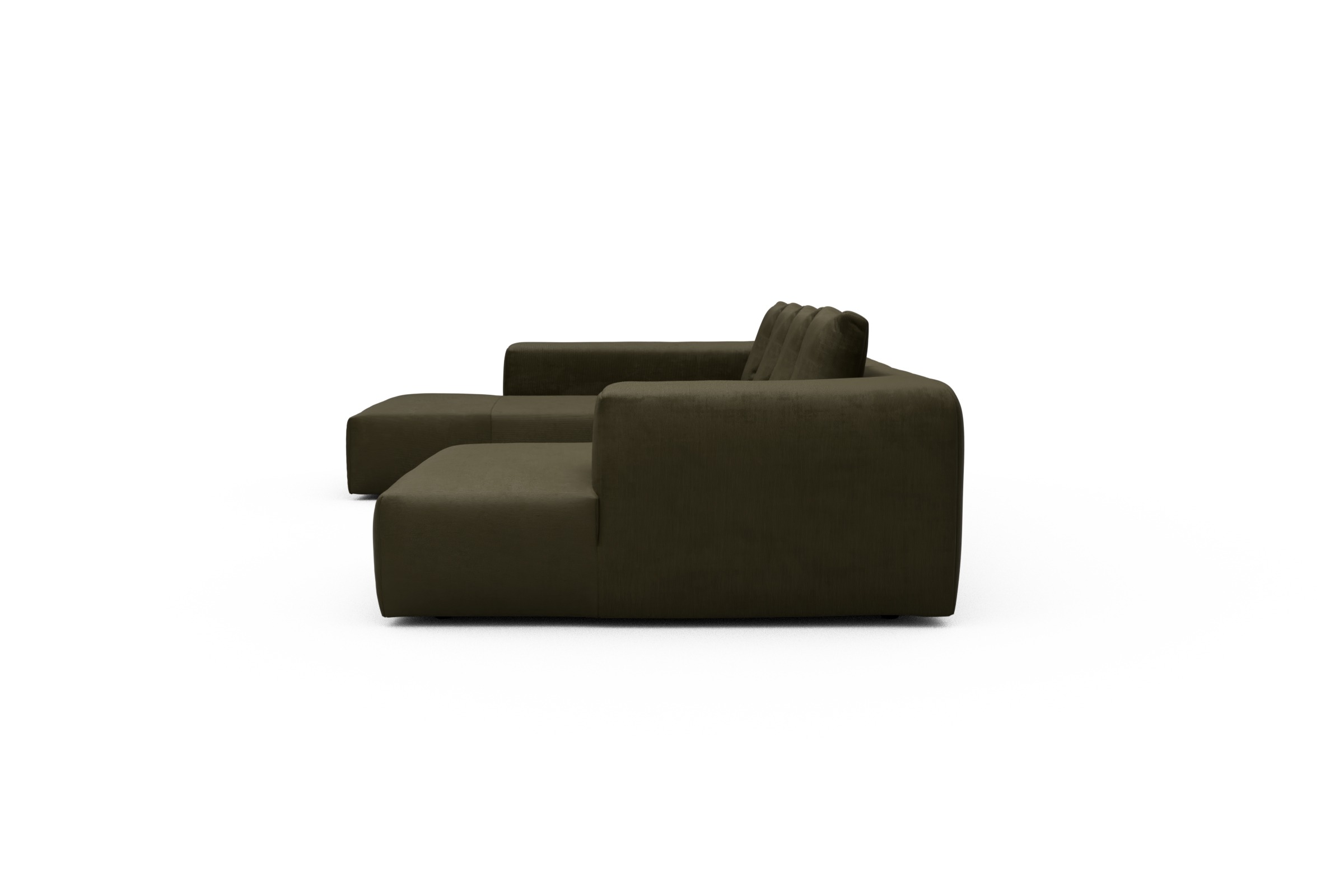 Wohnlandschaft Fred Relax-Ecke links mit 2-Sitzer und Chaiselongue rechts Kord Cordufine 316-Pine-Green