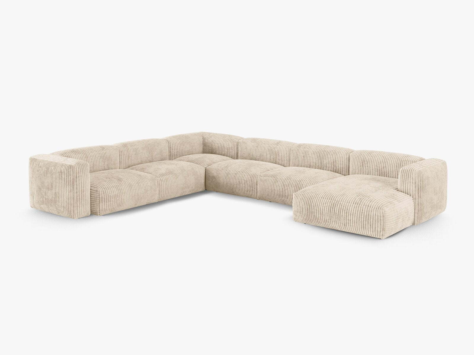 Micadoni modulares Ecksofa XL Martina 6-Sitzer 90cm Sitztiefe Links Kord Tilia Helles Beige