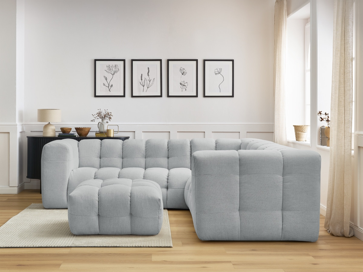 Bobochic Cloud Ecksofa mit Pouf 268 × 110 cm Stoff Hellgrau