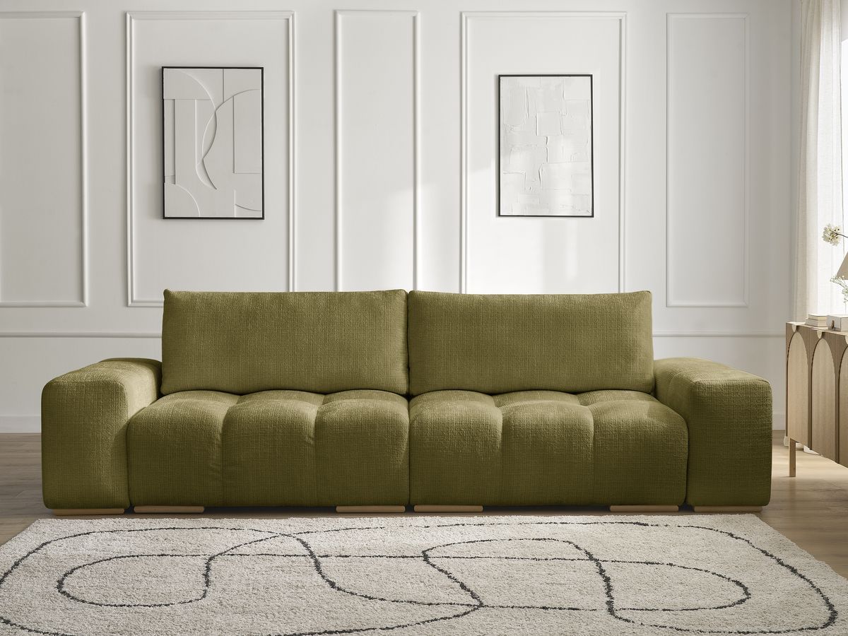 Bobochic Anakin Schlafsofa 3-Sitzer mit Bettkasten, 2 Kissen Strukturstoff Grün