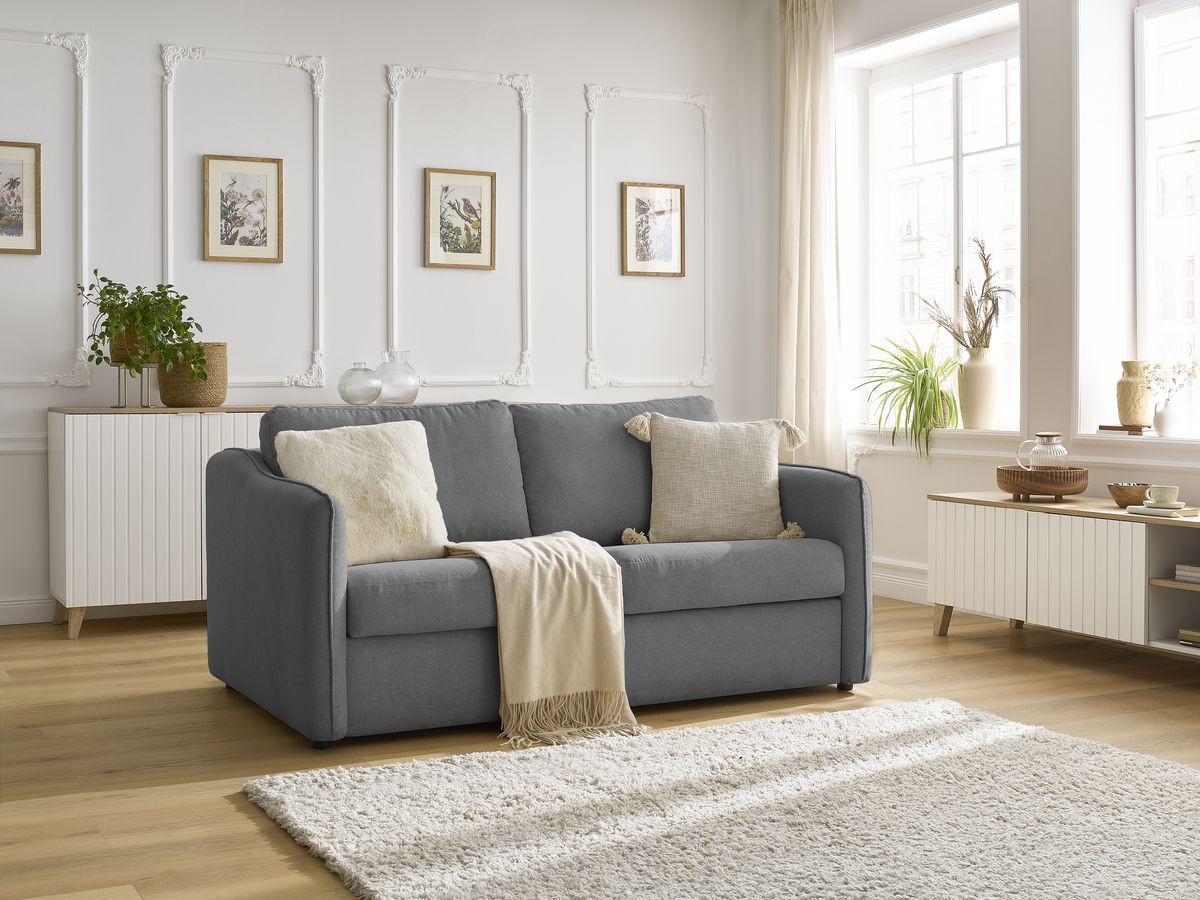 Bobochic Lenny Schlafsofa 3-Sitzer Stoff Dunkelgrau