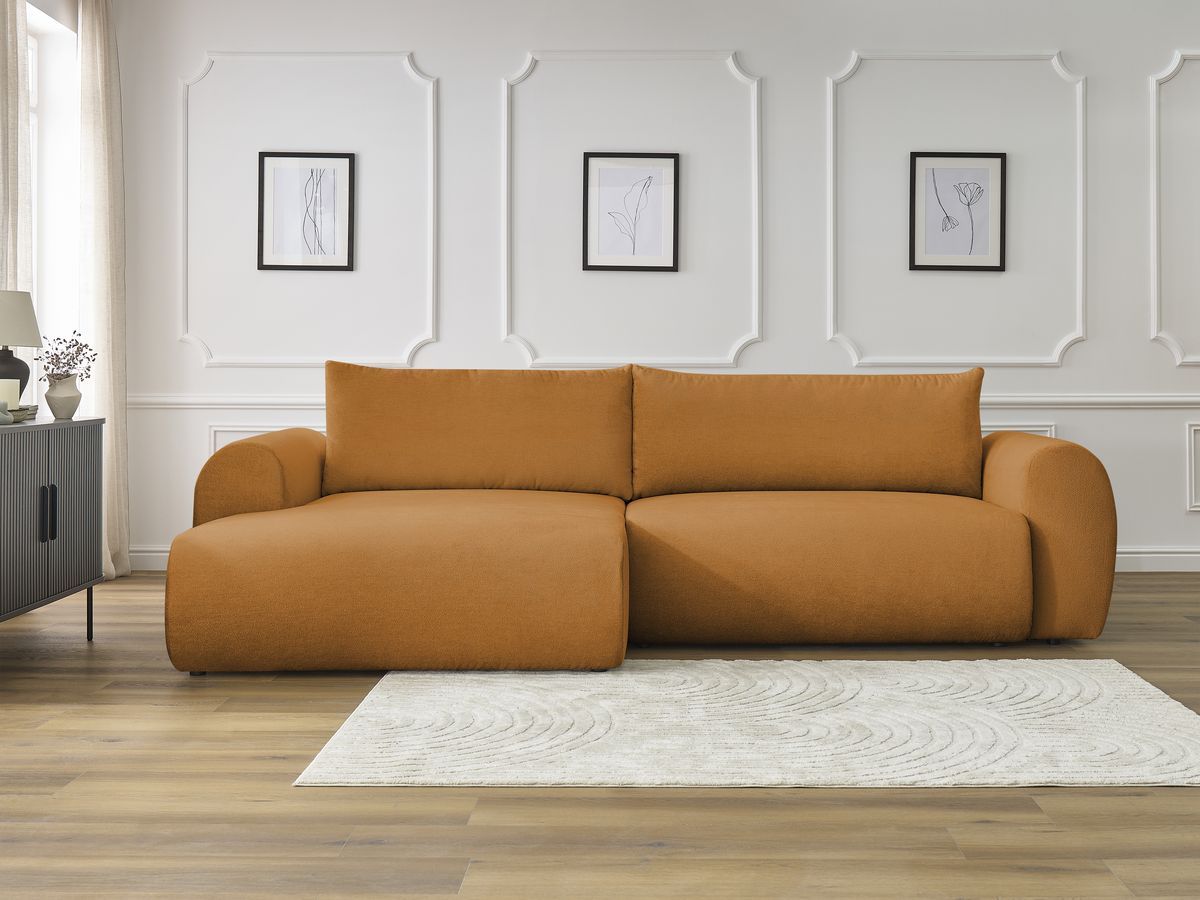 Bobochic Lucien Ecksofa mit Schlaffunktion und Bettkasten 314 × 167 cm Stoff Gelb Ecke links
