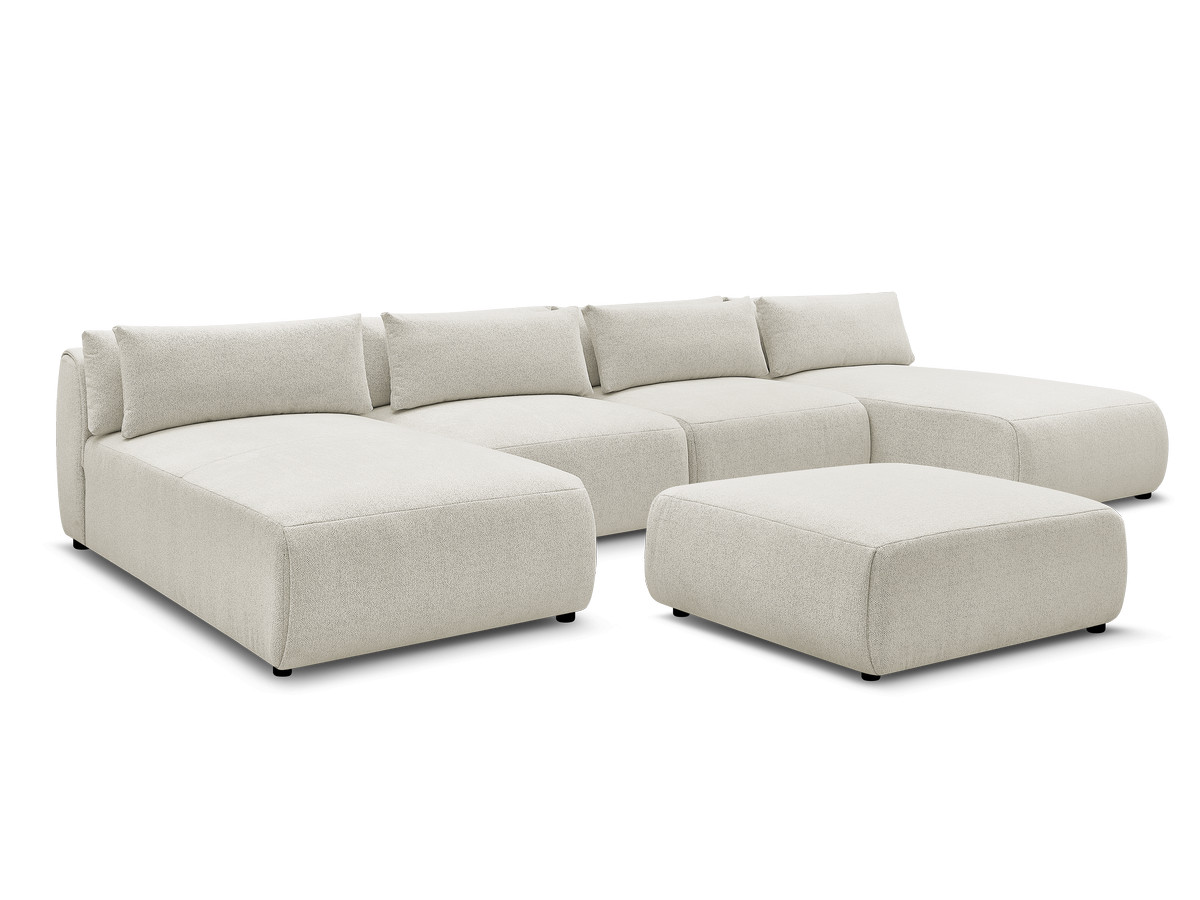 Bobochic Jana Wohnlandschaft mit großem Pouf Melange-Stoff Weiß