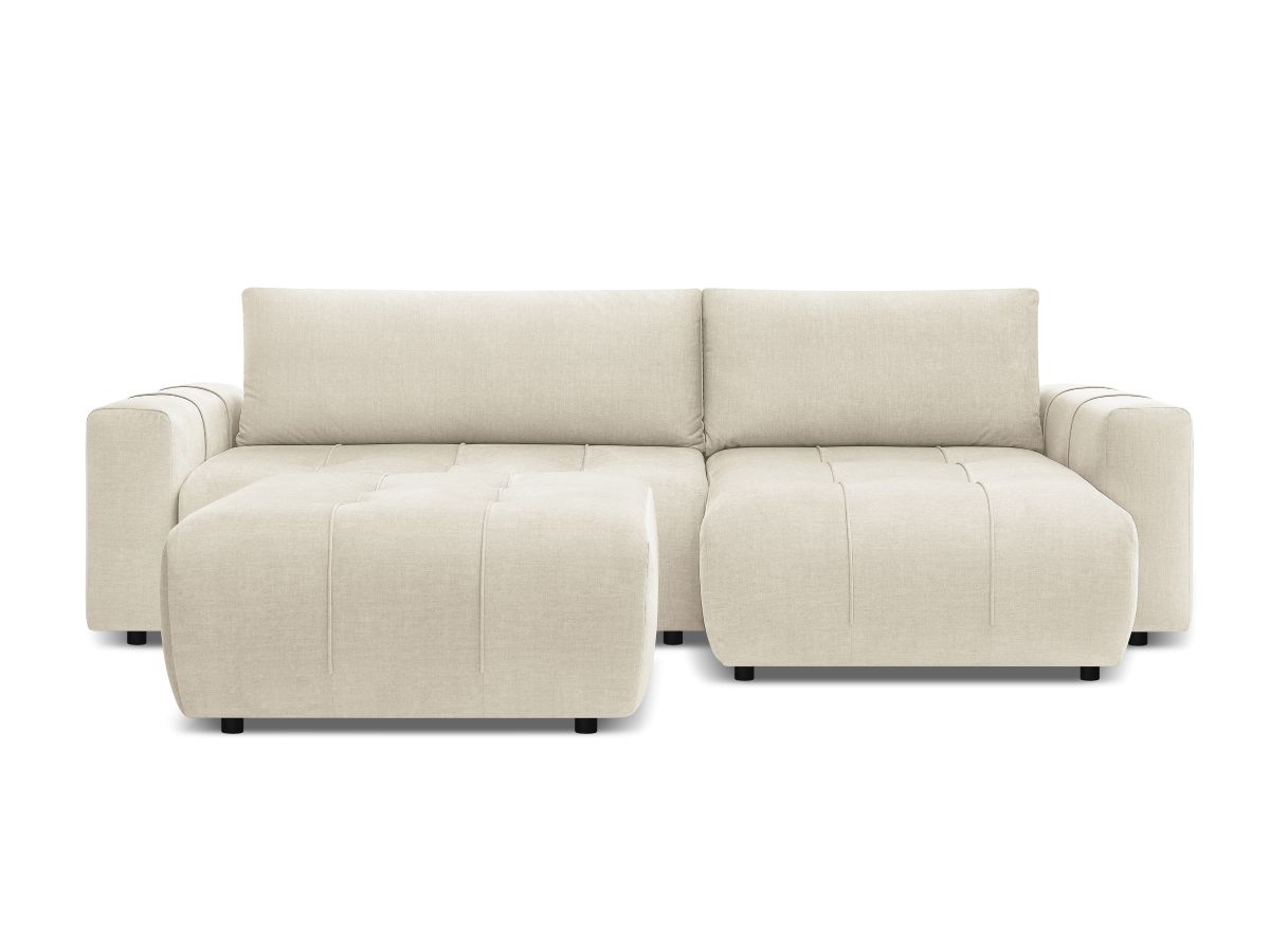Bobochic Arsene Ecksofa mit Schlaffunktion und Bettkasten und Pouf 288 × 148 cm Samt Beige
