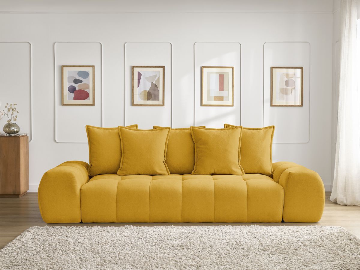 Bobochic Everest Sofa 3-Sitzer, 5 Kissen Strukturstoff Gelb