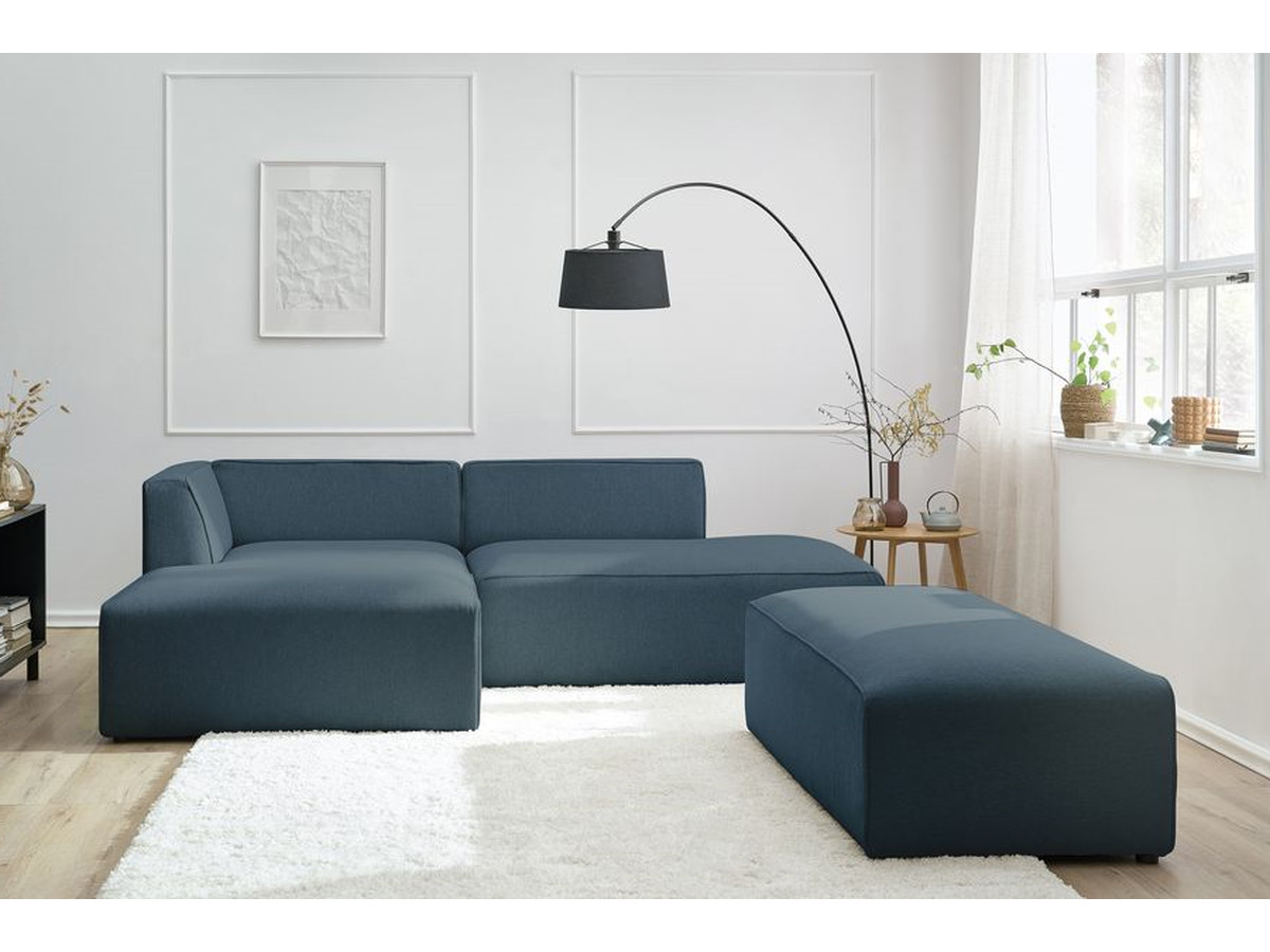 Bobochic Megeve Ecksofa mit Schlaffunktion und Pouf Melange-Stoff Dunkelblau Ecke links