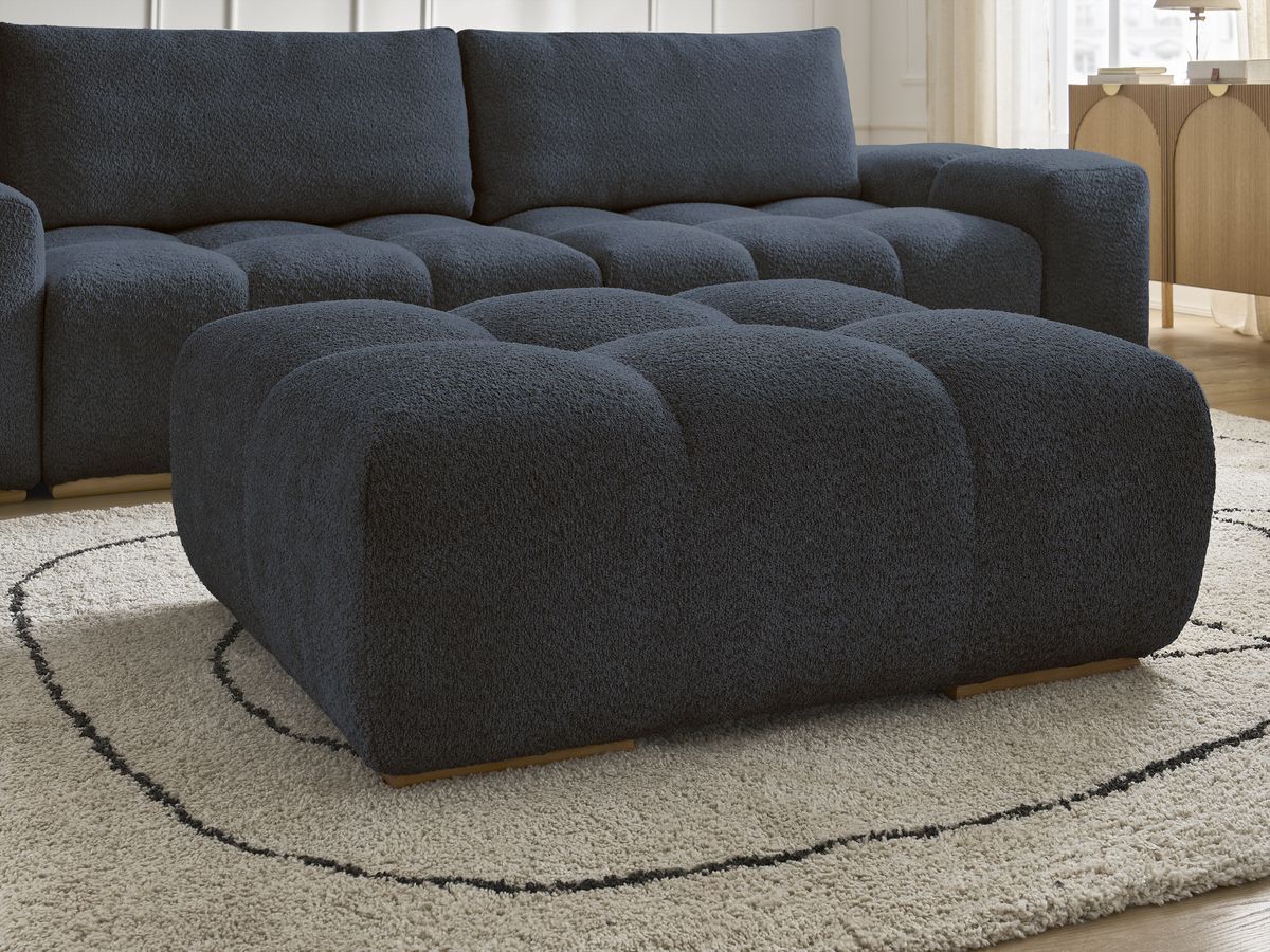 Bobochic Anakin Schlafsofa 3-Sitzer mit Bettkasten und Pouf, 2 Kissen Bouclé-Stoff Dunkelblau