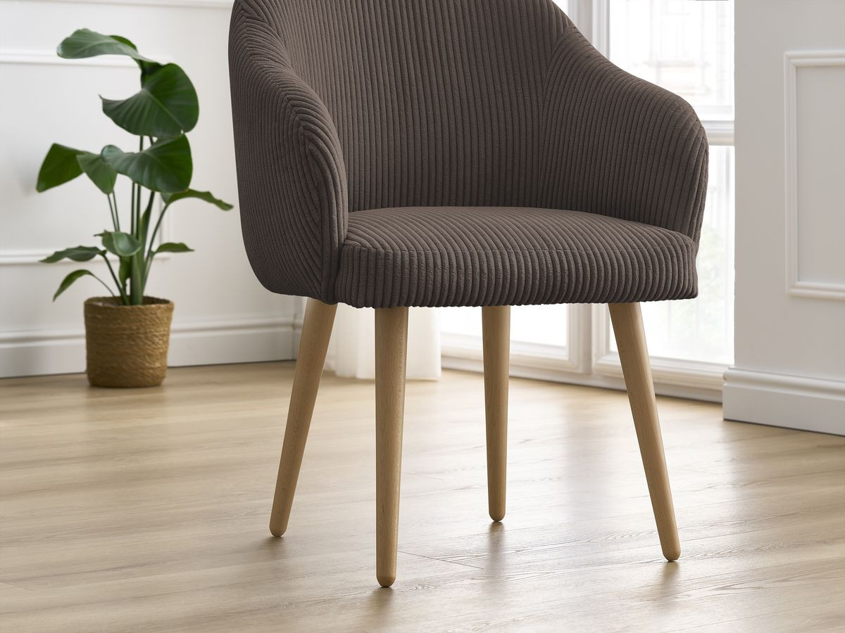 Bobochic Sophie Esszimmerstuhl 2er-Set mit skandinavischen Holzbeinen Cordsamt Braun