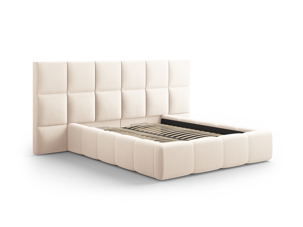 Cosmopolitan Design Stauraumbett mit doppeltem Kopfteil Livigno 140x200 Samt Bluvel Helles Beige