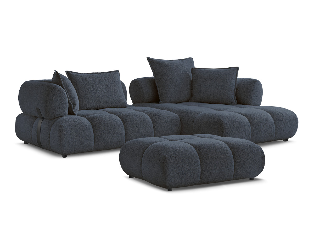Bobochic Alya Ecksofa mit Pouf Bouclé-Stoff Dunkelblau Ecke rechts