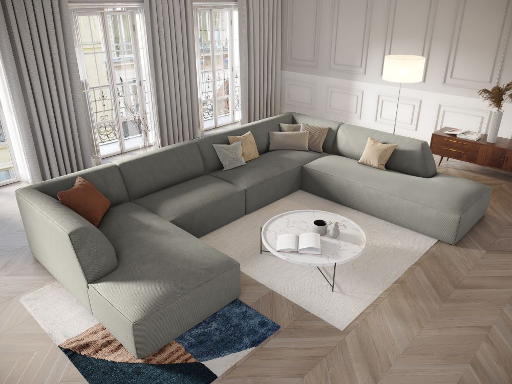 Cosmopolitan Design Panoramasofa Siena 7-Sitzer Kord Scala Hellgrau Rechts