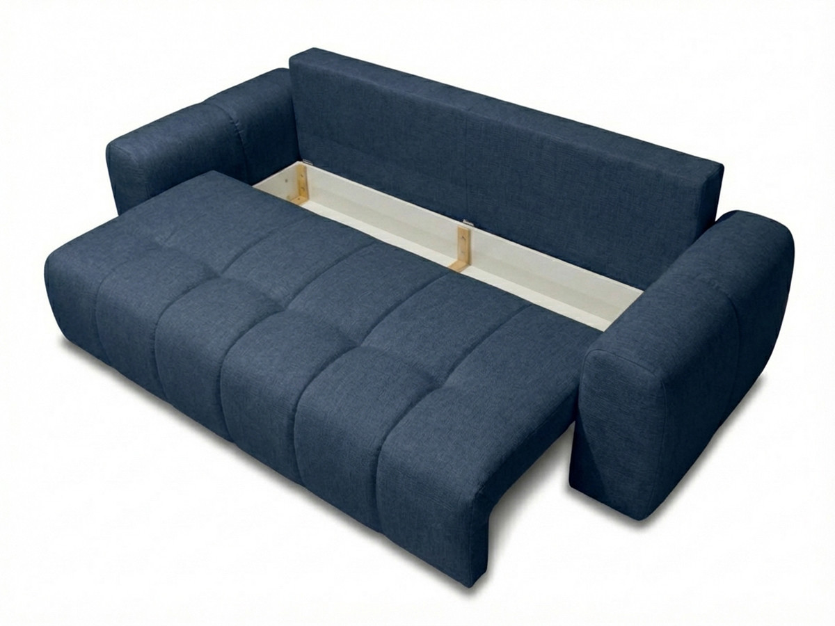 Bobochic Roxelane Schlafsofa 3-Sitzer mit Bettkasten Melange-Stoff Dunkelblau