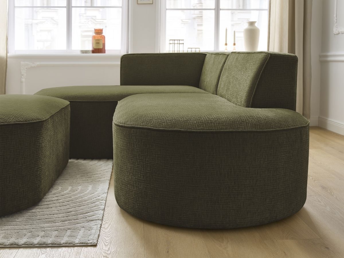 Bobochic Rousseau Ecksofa mit Pouf Strukturstoff Grün Ecke links