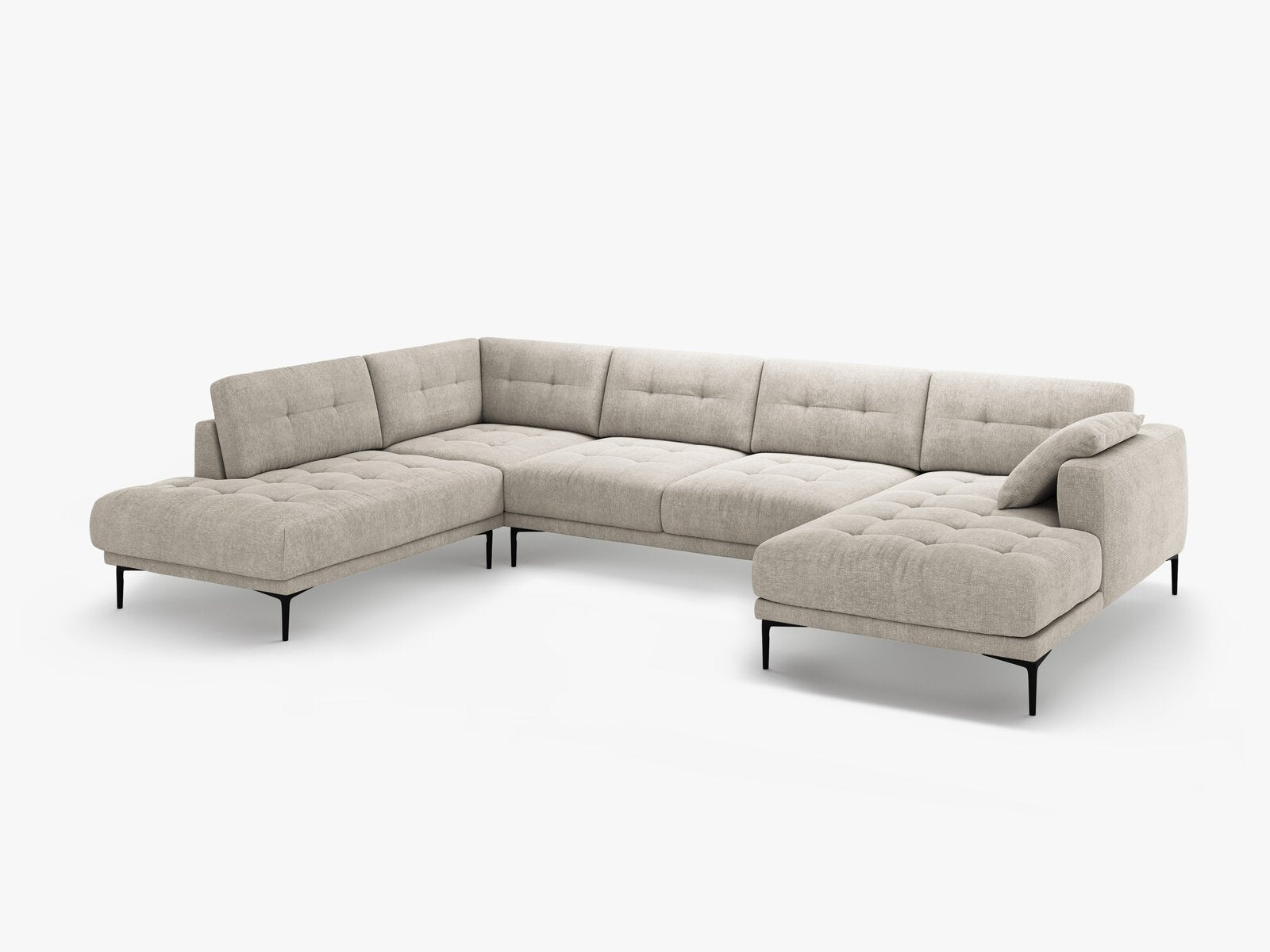 Micadoni Panorama Ecksofa Bemy 7-Sitzer Links Strukturierter Stoff Beige