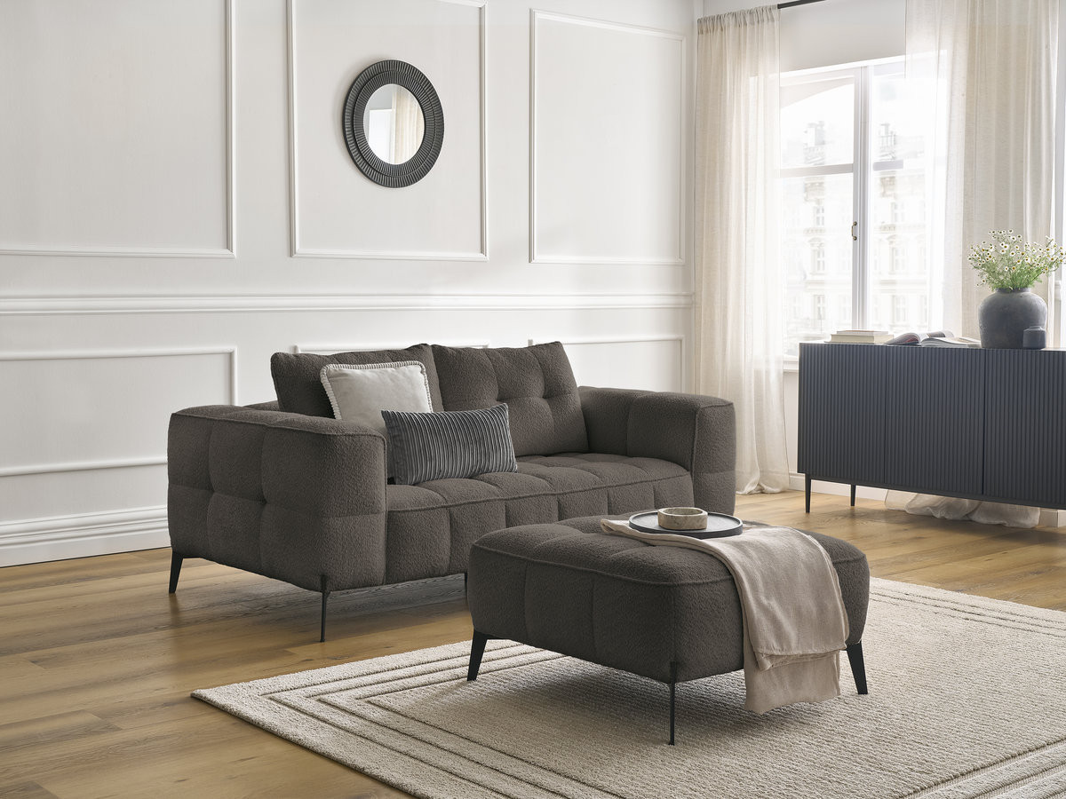 Bobochic Anis Sofa 2-Sitzer mit Pouf Bouclé-Stoff Braun