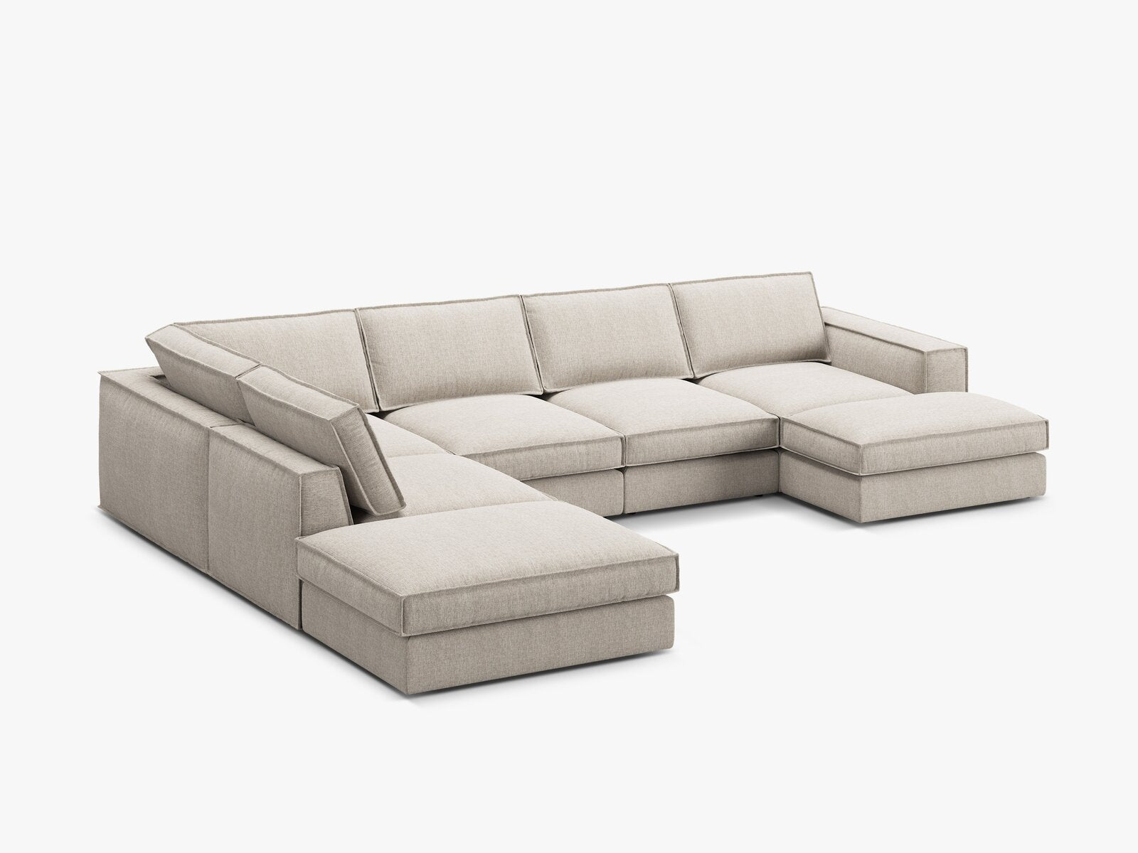 Micadoni modulares Panorama Ecksofa Pola 5-Sitzer Links Strukturierter Stoff Babel Sand