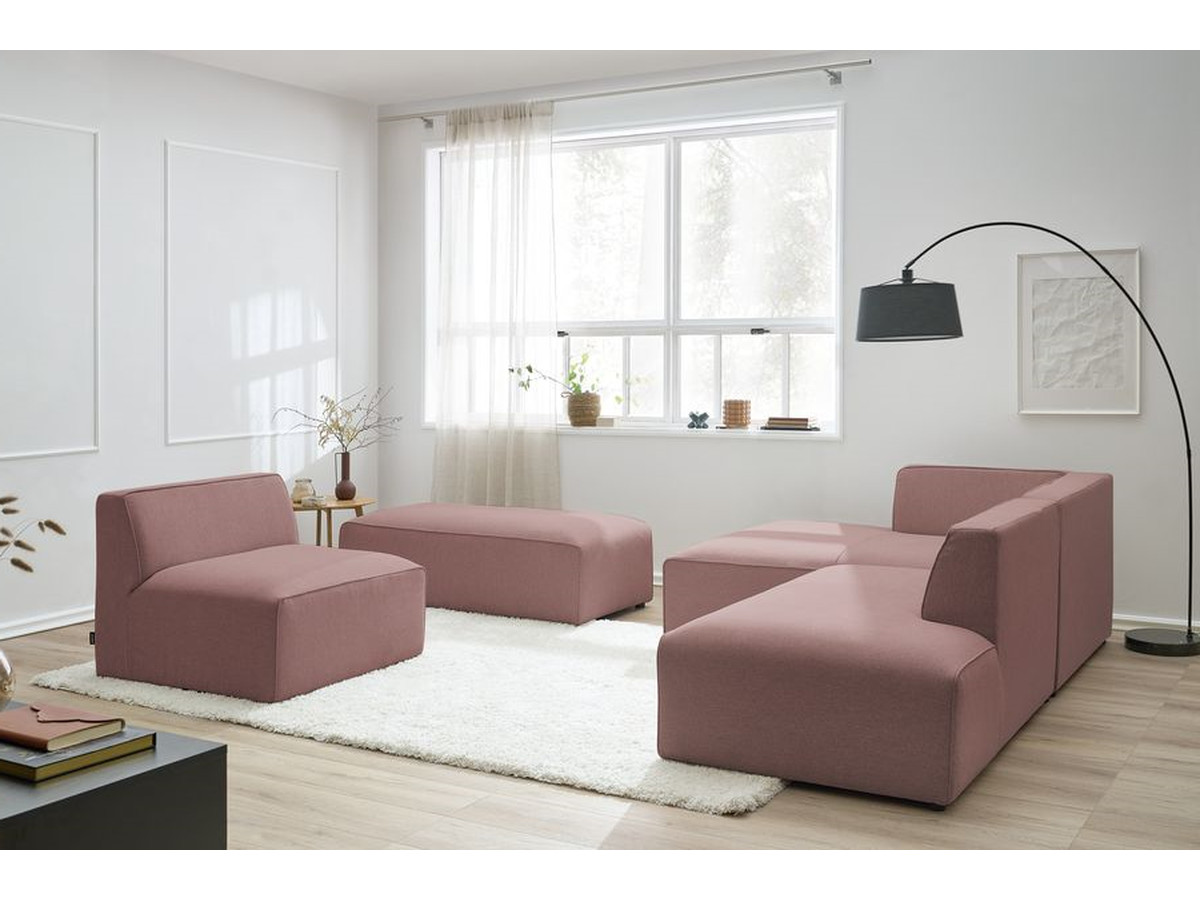 Bobochic Megeve Ecksofa mit Pouf Melange-Stoff Rosa Ecke links