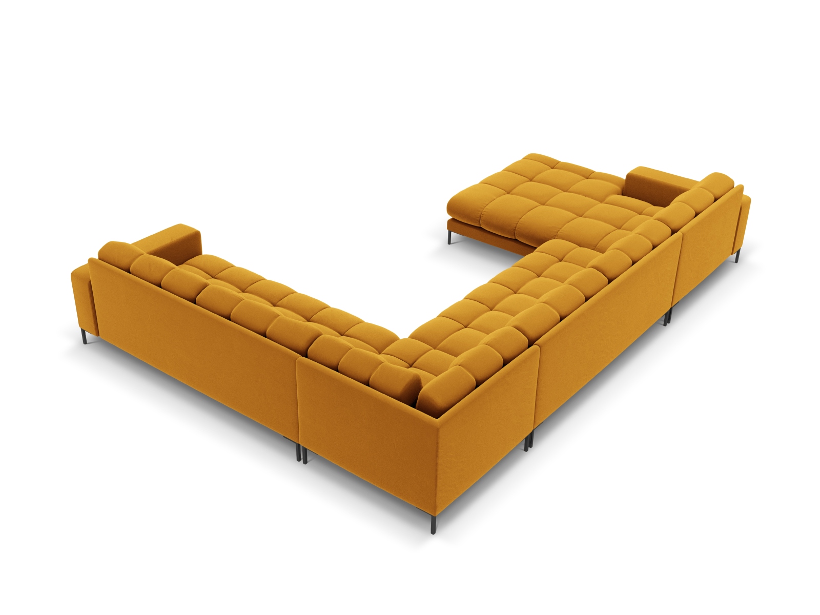 Cosmopolitan Design Panoramasofa Bali 7-Sitzer 327 cm Samt Bluvel Gelb Rechts Beine Schwarzes Metall