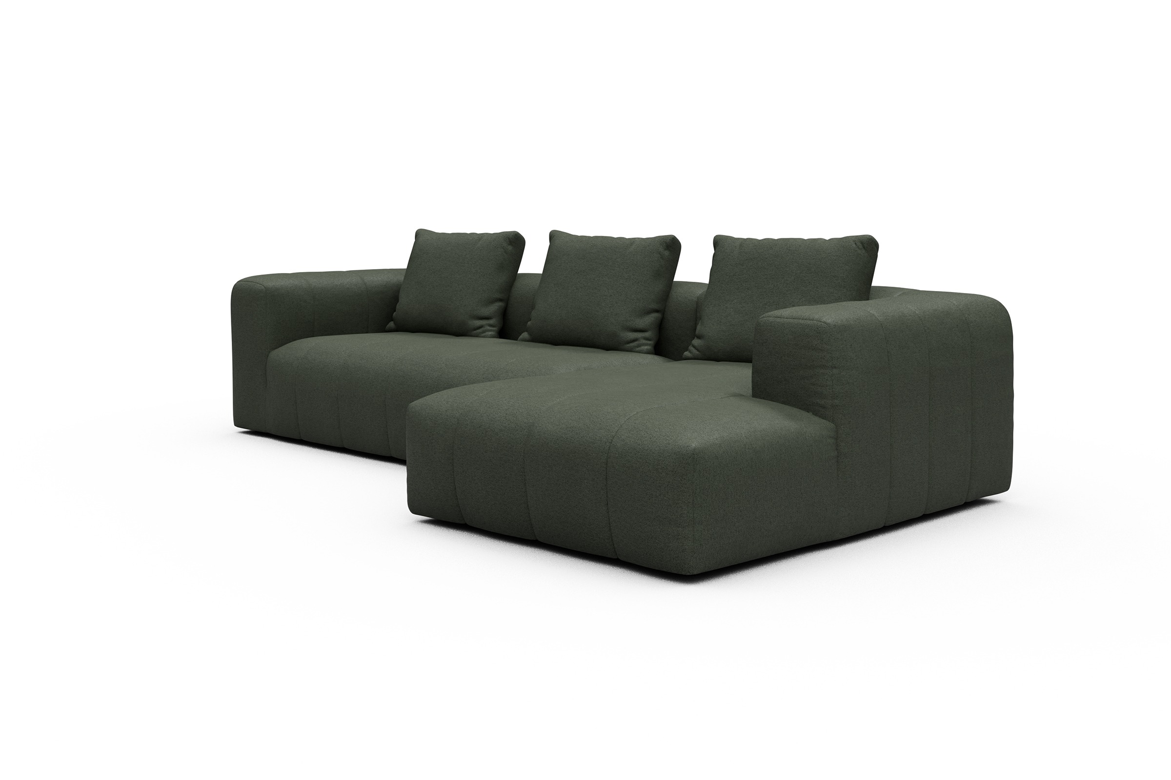 Ecksofa Hugo 2,5-Sitzer Armlehne links mit Chaiselongue Denari-Forest-Green