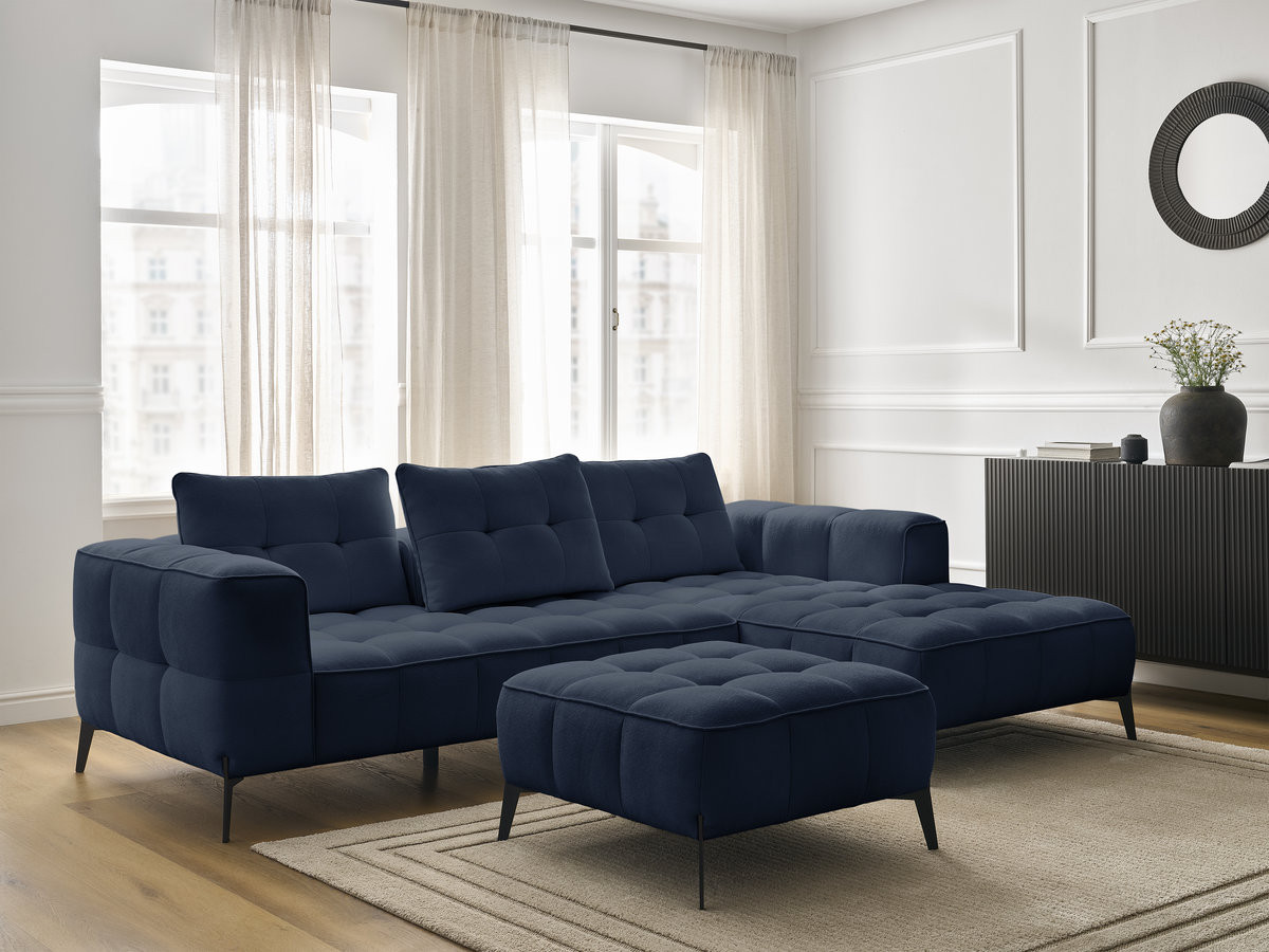 Bobochic Anis Ecksofa mit Pouf Strukturstoff Blau Ecke rechts