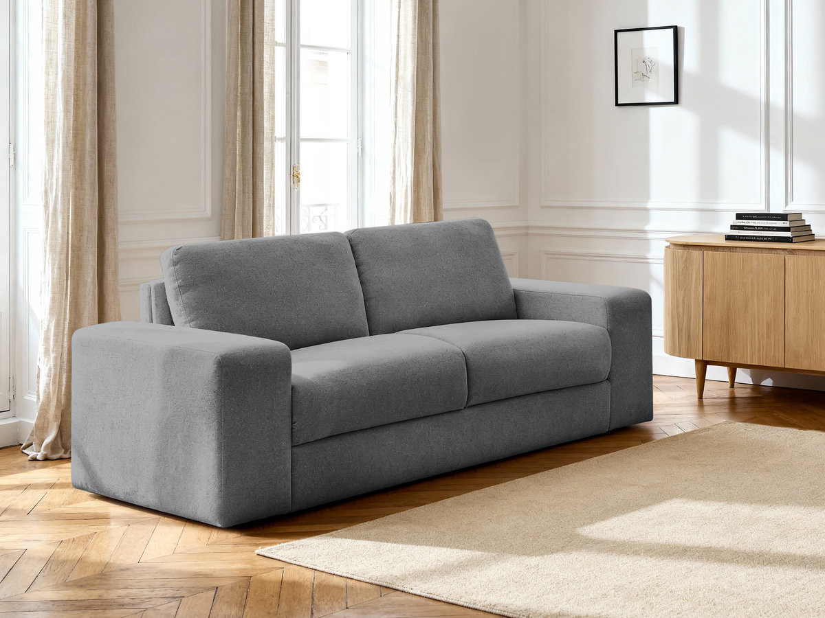 Bobochic Ibiza Schlafsofa 3-Sitzer Strukturstoff Dunkelgrau, Liegefläche 160 × 196 cm