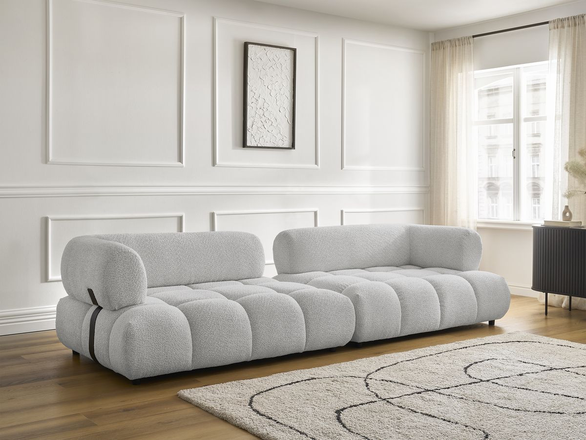 Bobochic Alya Sofa 4-Sitzer Bouclé-Stoff Hellgrau