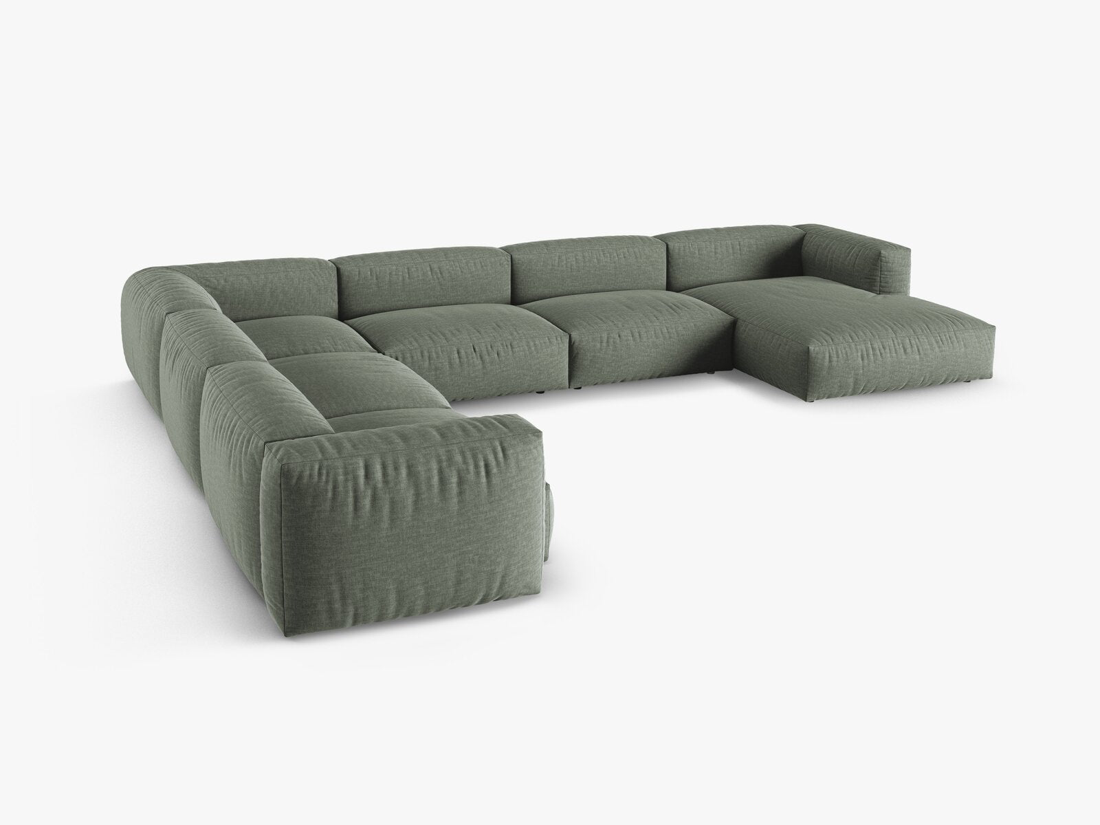 Micadoni modulares Ecksofa XL Martina 6-Sitzer 90cm Sitztiefe Links Strukturierter Stoff Boston Moßgrün