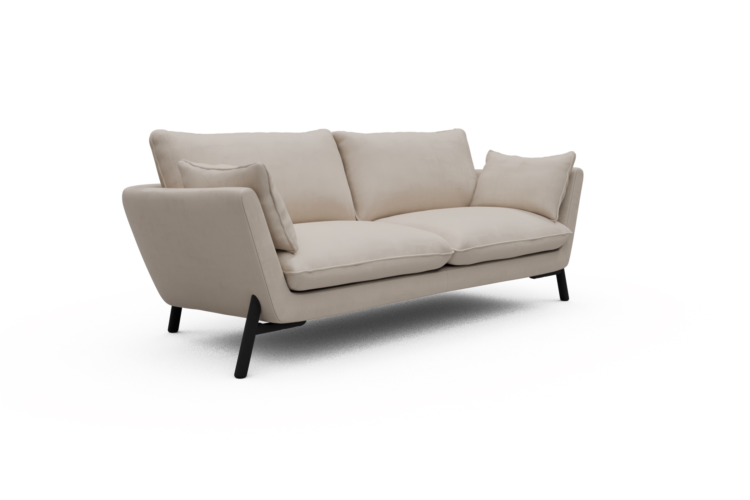 Sofa Emil 3-Sitzer Beinfarbe Eiche Schwarz Cordufine-Off-White