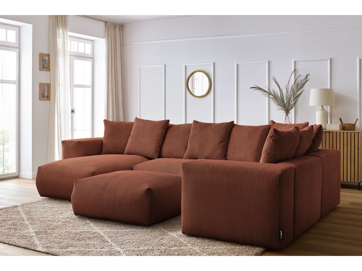 Bobochic Voltaire Wohnlandschaft mit Pouf 356 × 214 cm Cordsamt Orange Ecke links