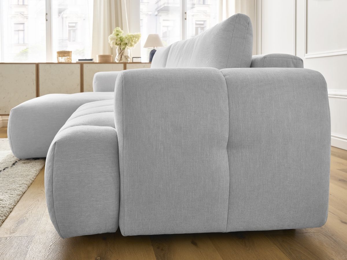 Bobochic Fuji Ecksofa mit Schlaffunktion und Bettkasten 292 × 160 cm Stoff Hellgrau Ecke links