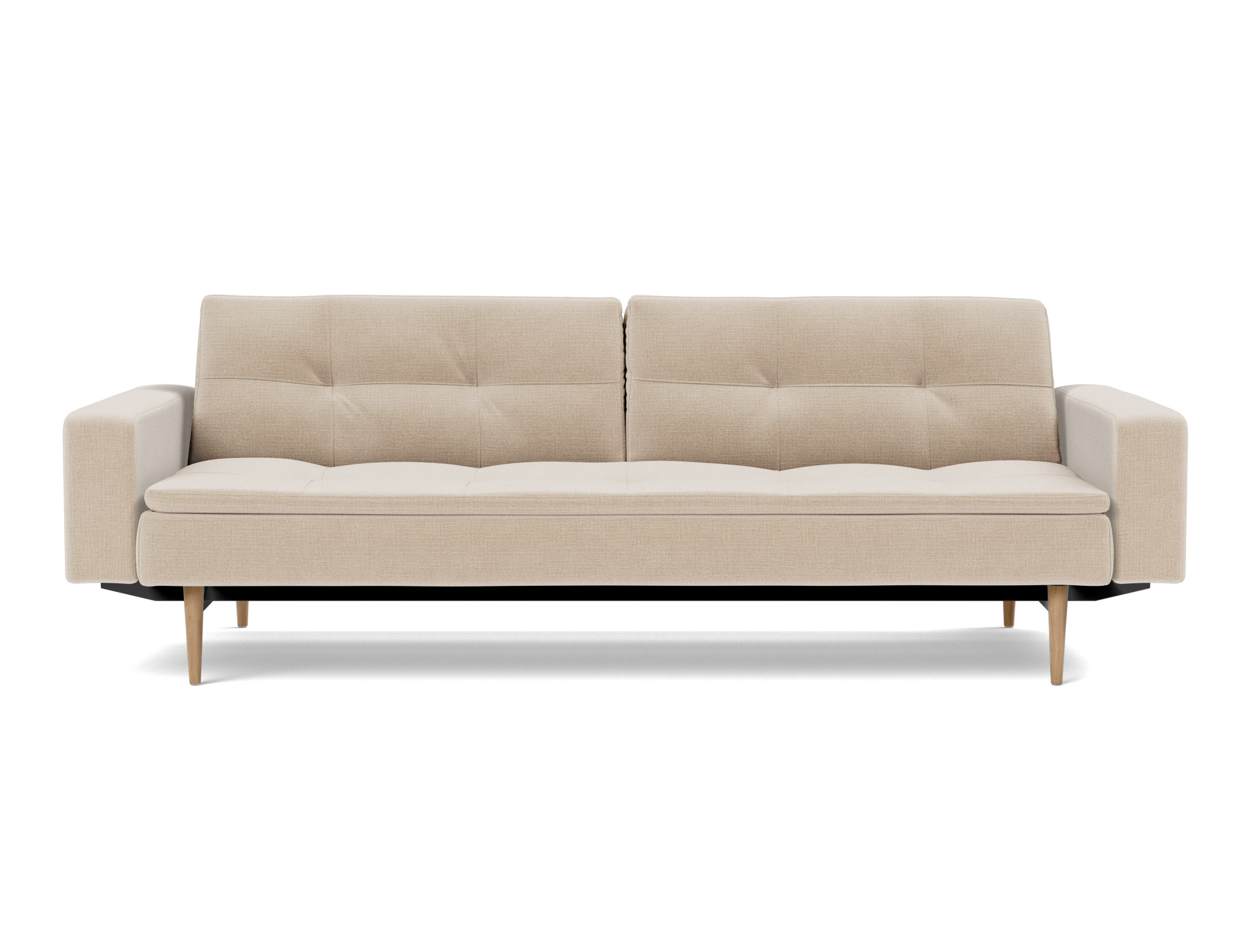 Schlafsofa Dublexo mit Armlehnen Chenille Esina 410-Almond-Beige Beine Styletto Eiche hell