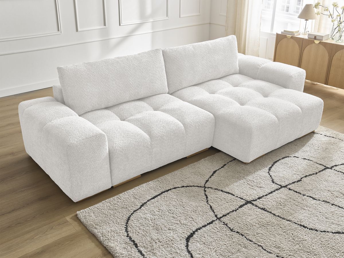 Bobochic Anakin Ecksofa, 2 Kissen Bouclé-Stoff Weiß